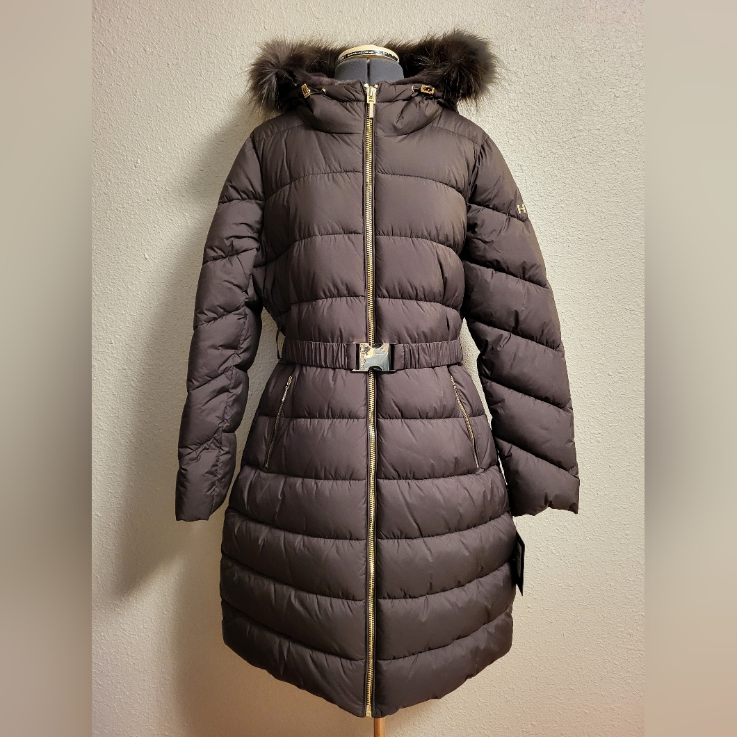 Nwt Halston Outerwear Brown Hooded Puffer Jacket Size Medium